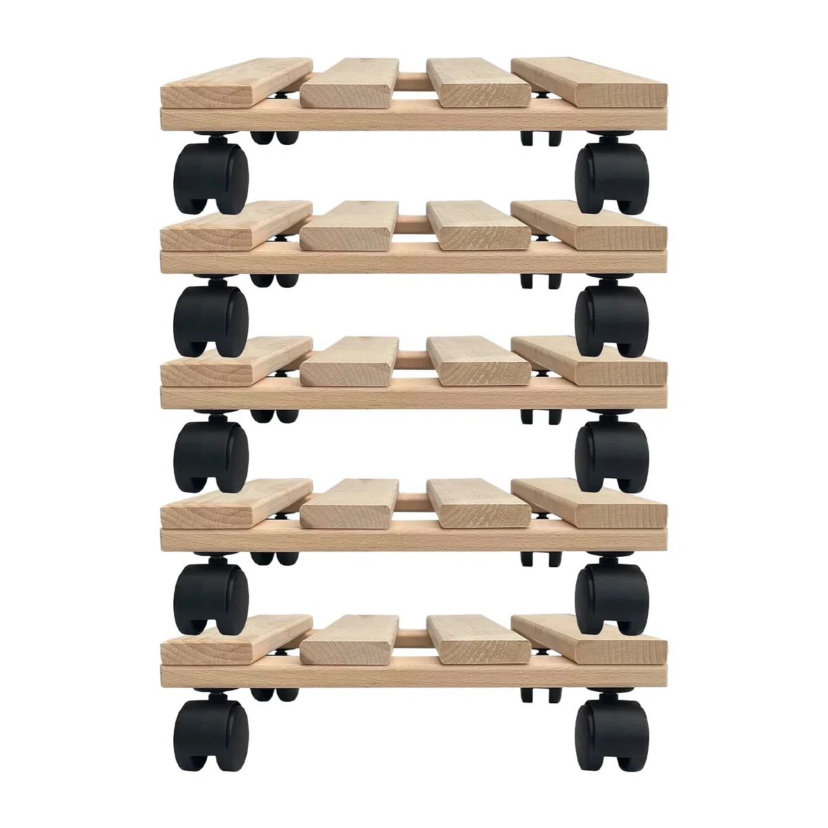 Unbekannt Lot de 5 roulettes pour plantes en bois massif en bois de hêtre solide carré 30 cm x 30 cm jusqu'à 120 kg