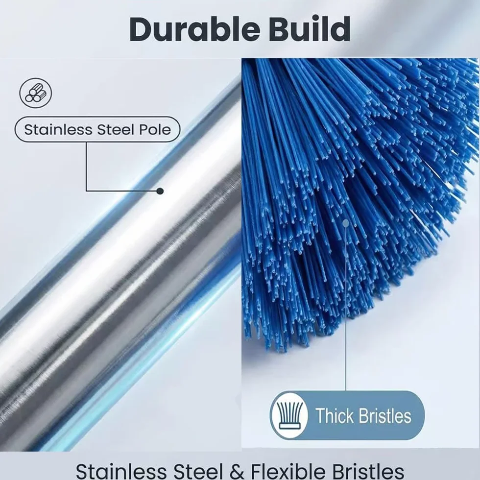 Brosse de Piscine avec Tige télescopique 230 cm, Balai Brosse 45 cm, Acier Inoxydable
