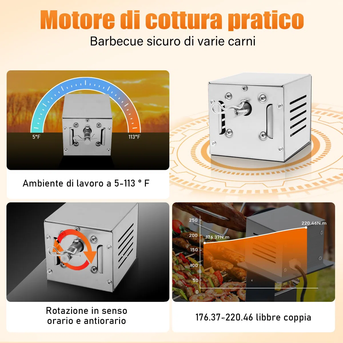 Accessoires de barbecue - Moteur de barbecue 220 V - Moteur tournebroche 25 W - En acier inoxydable - Barre pivotante - Longue durée de vie - Moteur pour cochon de lait - Pour rôtir le porc