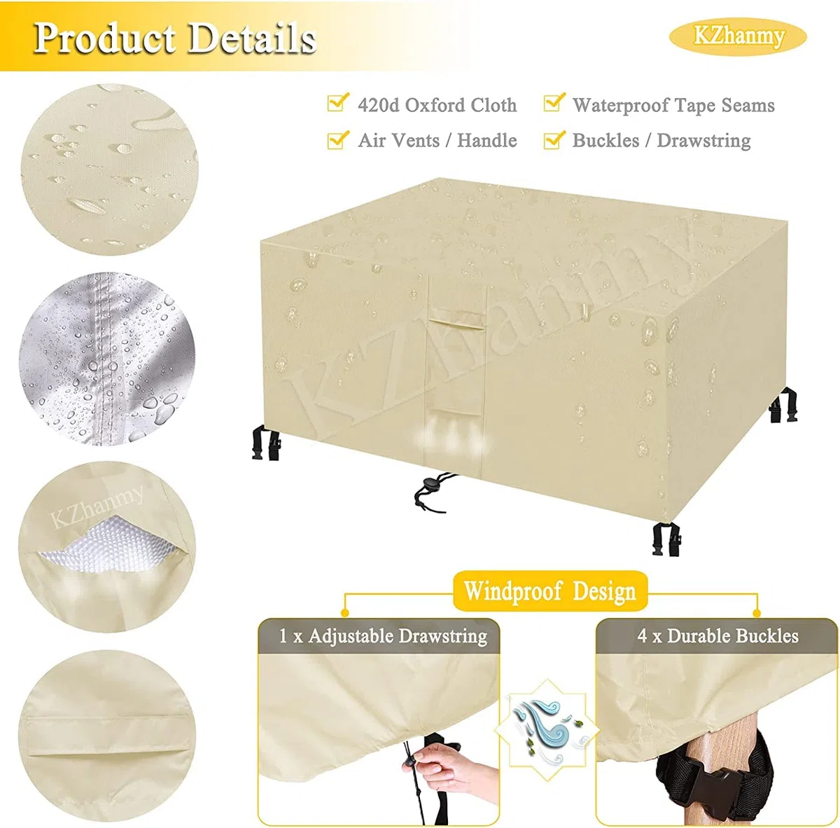 Salon de Jardin Housse, 420D Haute Performance Bâche Salon de Jardin Protection Mobilier,Imperméable Résistance au Vent,Respirante,Antipoussière et Résistante aux UV
