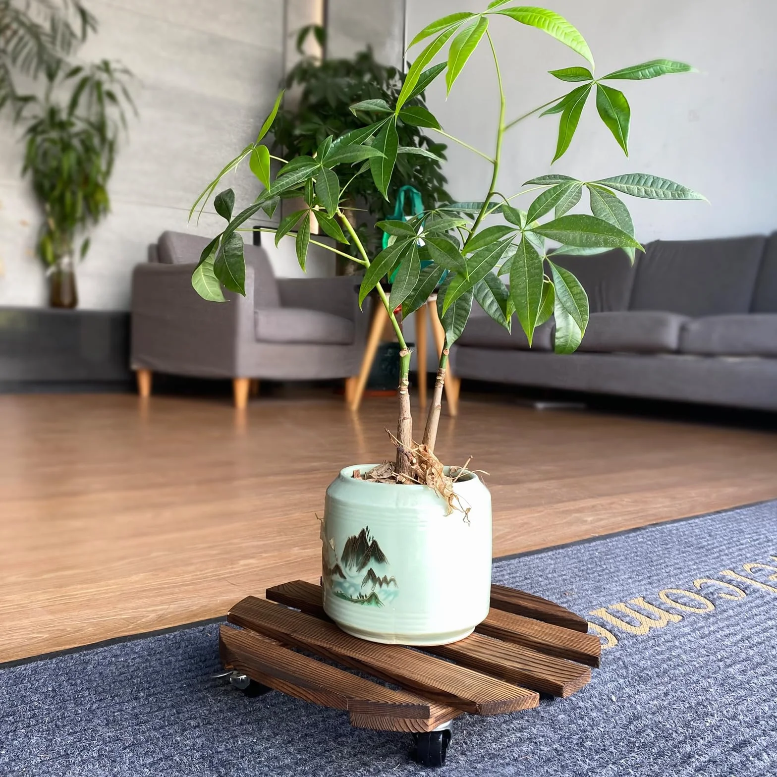 Lixiluxia Porte Plante à roulettes, Support Plante Exterieur Bois Massif, Capacité Charge 80kg