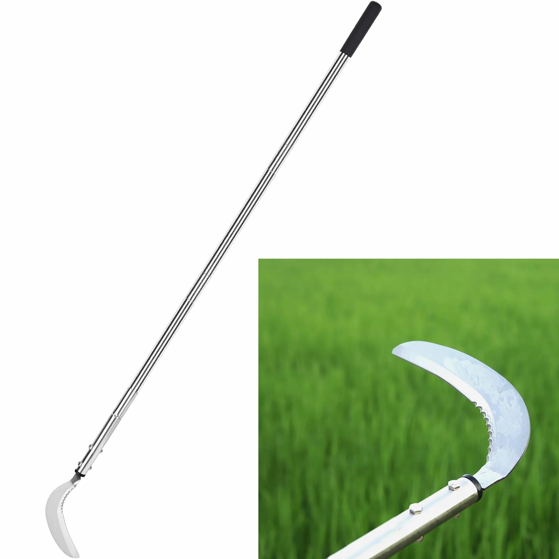YEELOR Faucille de désherbage, Faucille d'herbe en Acier avec Lame dentelée à Double Tranchant, Fouet à Gazon télescopique, Faucille d'herbe Debout, Outil de Jardin léger à Long Manche pour Jardin