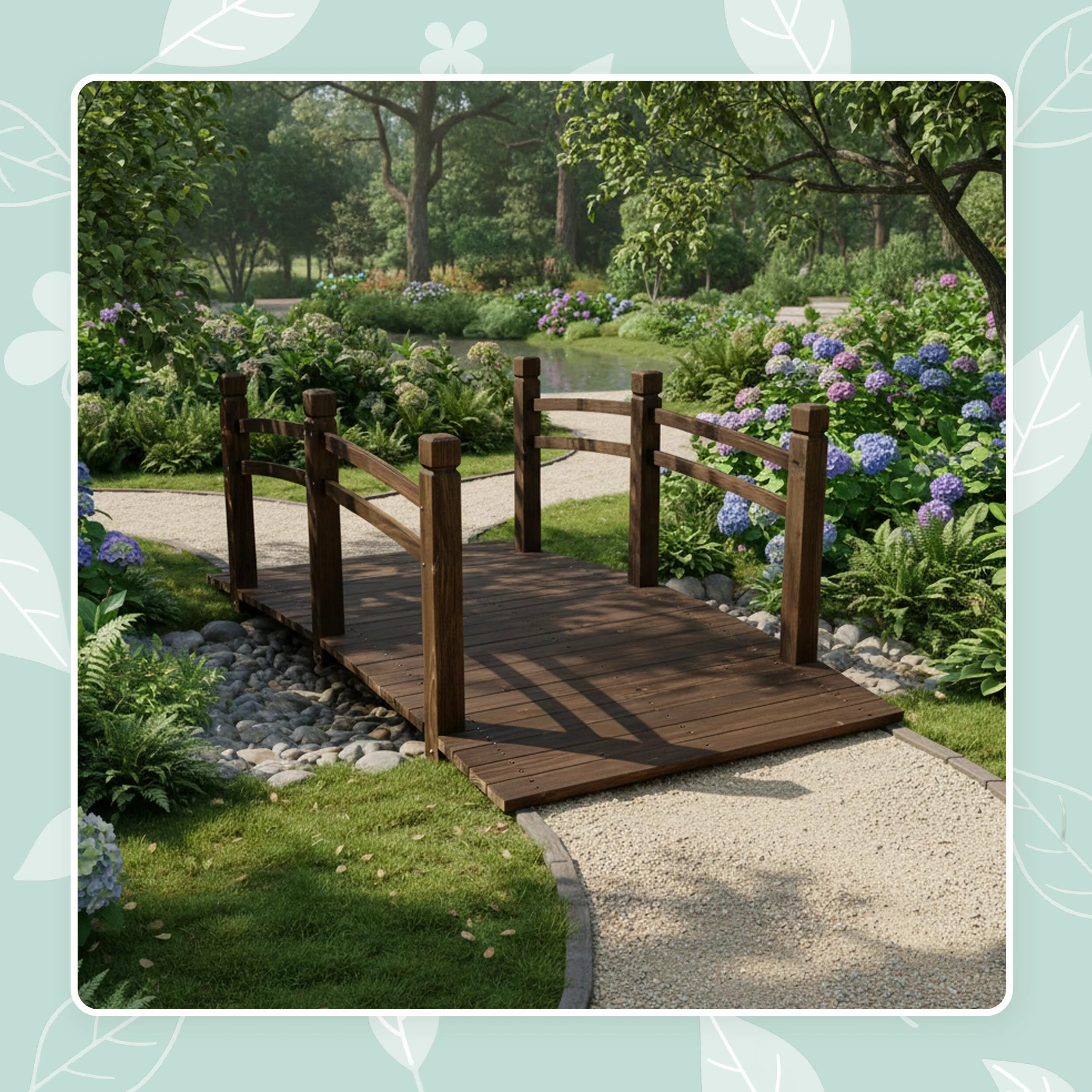 Relaxdays Pont de Jardin en Bois, Garde-Corps pour étang, Brun, 58 x 171,5 x 75 cm, 200 kg