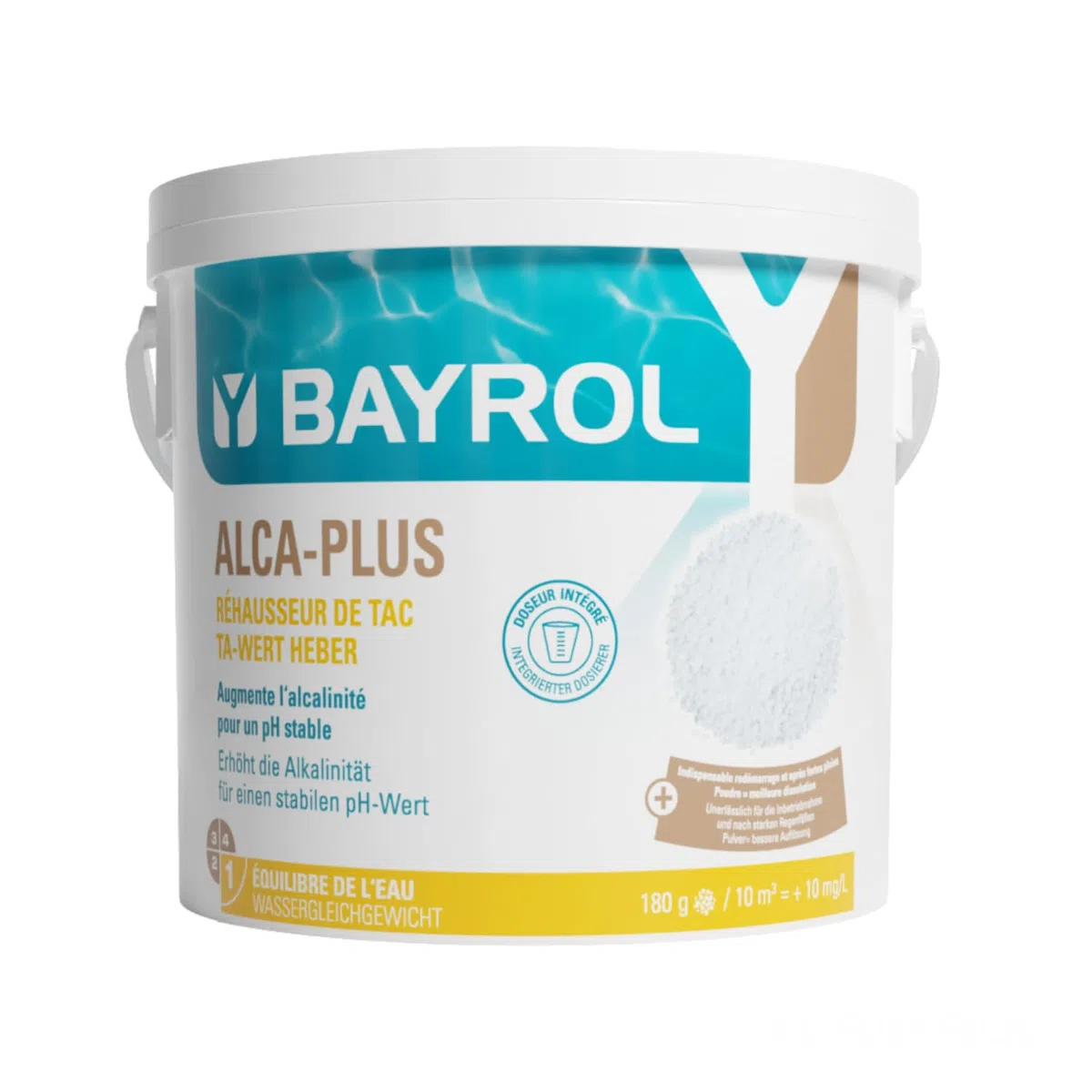 BAYROL e-Alca-Plus® 5 kg - Augmente Le TAC Piscine - Stabilise Le pH - Alcalinité Piscine - Doseur Inclus - Granulés Dissolution Rapide