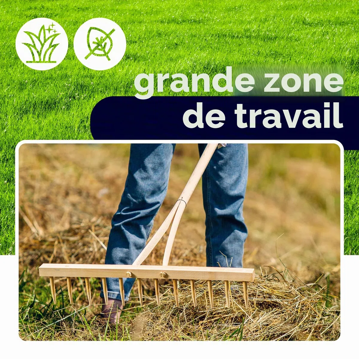KADAX Râteau à Foin avec Manche en Bois Long pour Une Récolte Efficace et Confortable, Râteau à Feuilles de Jardin, Outil de Jardinage (Bois)