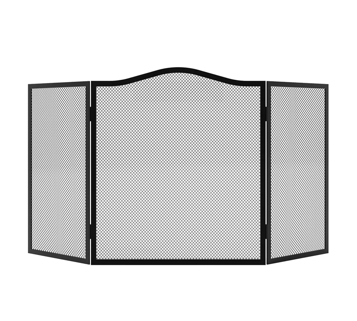 Pare-étincelles à 3 panneaux pour cheminée - Écran plat en fer - 102 cm de long x 54 cm de haut - Panneau en maille robuste pour cheminée ouverte, revêtement en poudre noire