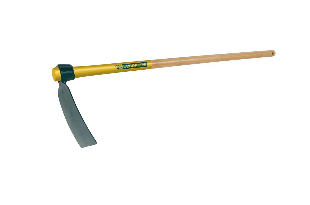 Leborgne, Houe Duopro, Douille Ronde, Largeur: 12 cm, Manche: 110 cm, Acier Forgé et Trempé, 2 outils en 1, Emmanchement à oeil conique, Fabriqué en France