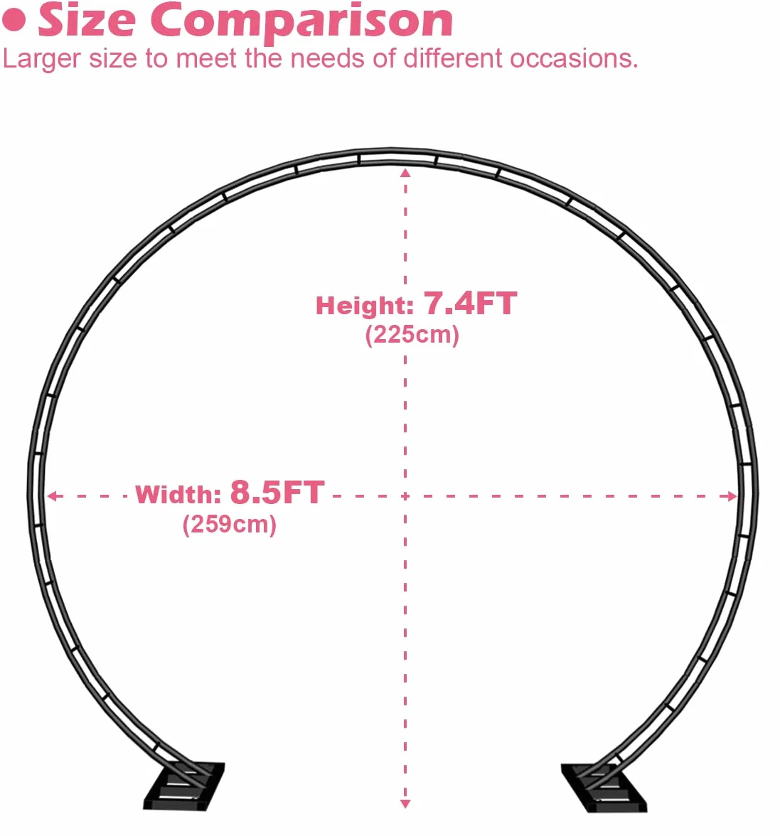 Artigarden Arche de jardin en métal pour plantes grimpantes et support de fond pour guirlandes de ballons avec base, arc rond pour décoration de fête en plein air, noir