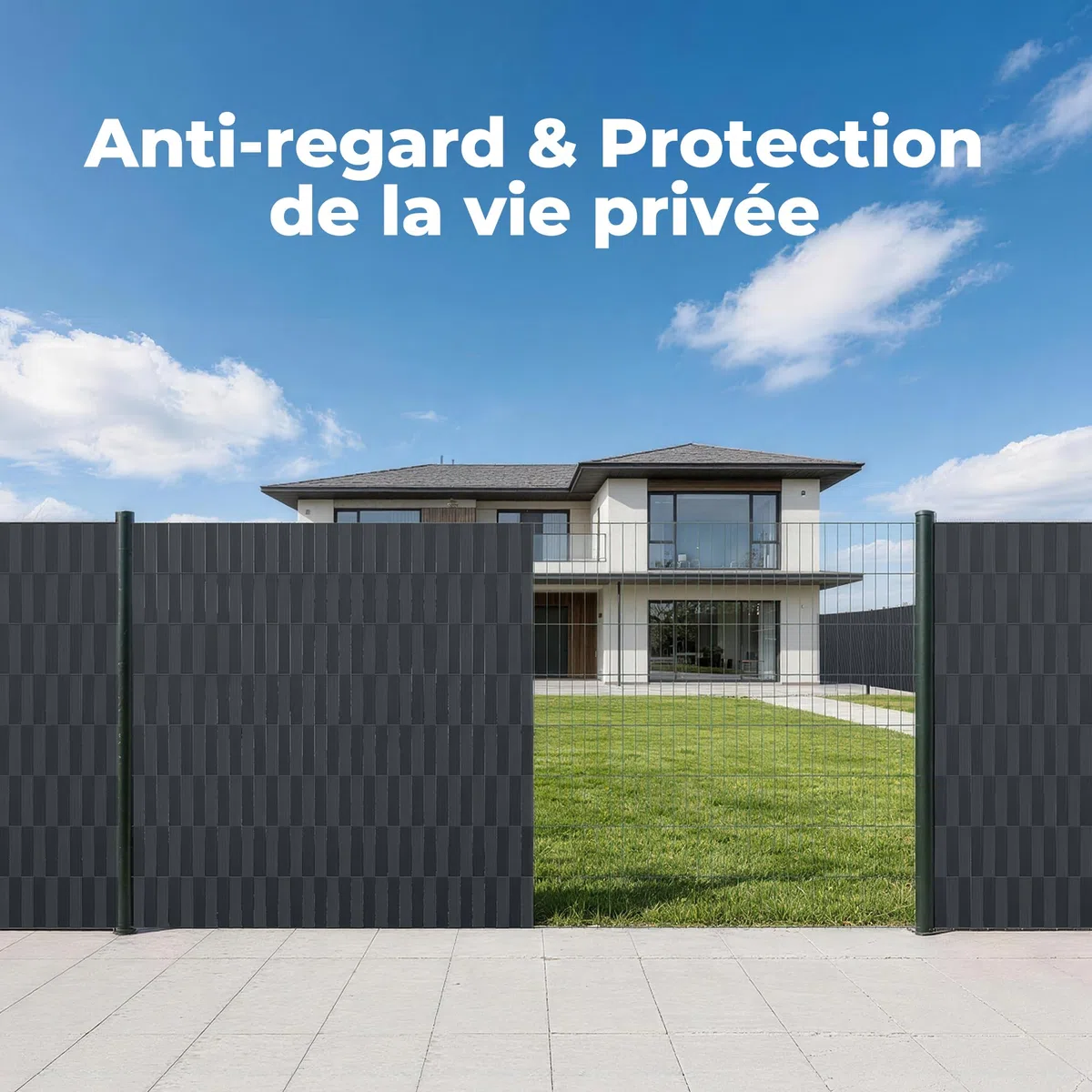 Kit Lamelles Occultantes PVC 4,7cmx75m - Bande Brise Vue Jardin Souple et Résistante avec 150 Clips - Installation Horizontale ou Verticale pour Panneau Grillagé et Clôture Rigide Anthracite -RAL7016