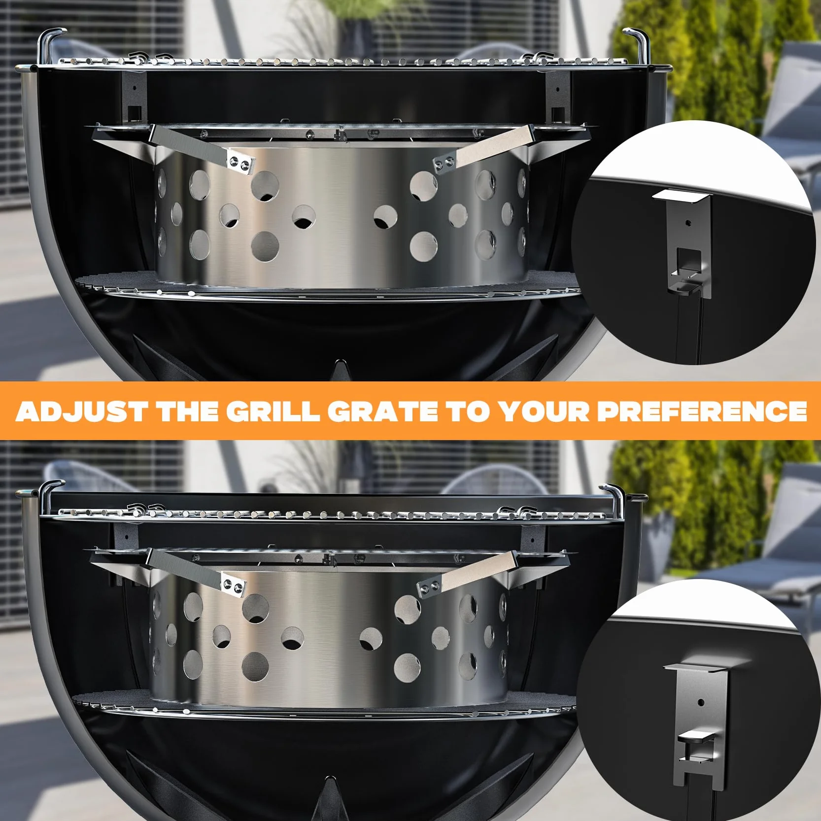Onlyfire Kit de Fumage en Acier Inoxydable pour Barbecue Weber 57 cm, Boîte à Charbon avec Réflecteur de Chaleur