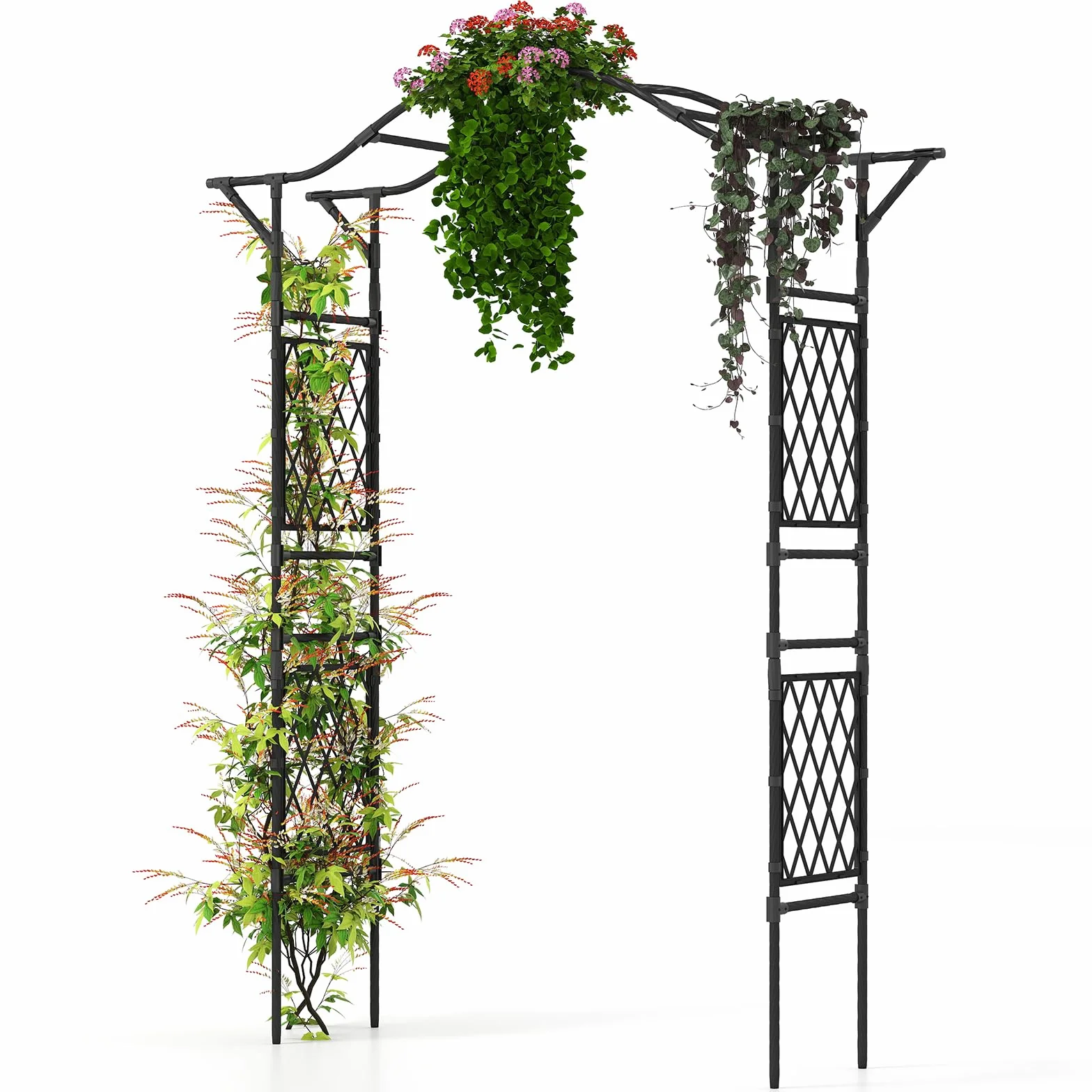 GOPLUS Arche de Jardin 210 CM avec Treillis, Arceau Porte de Jardin Rosiers Exterieur en Métal pour Plantes Grimpantes,Plantes Vignes, Décoration de Fête Mariage (Noir,170 x 39 x 210 cm)