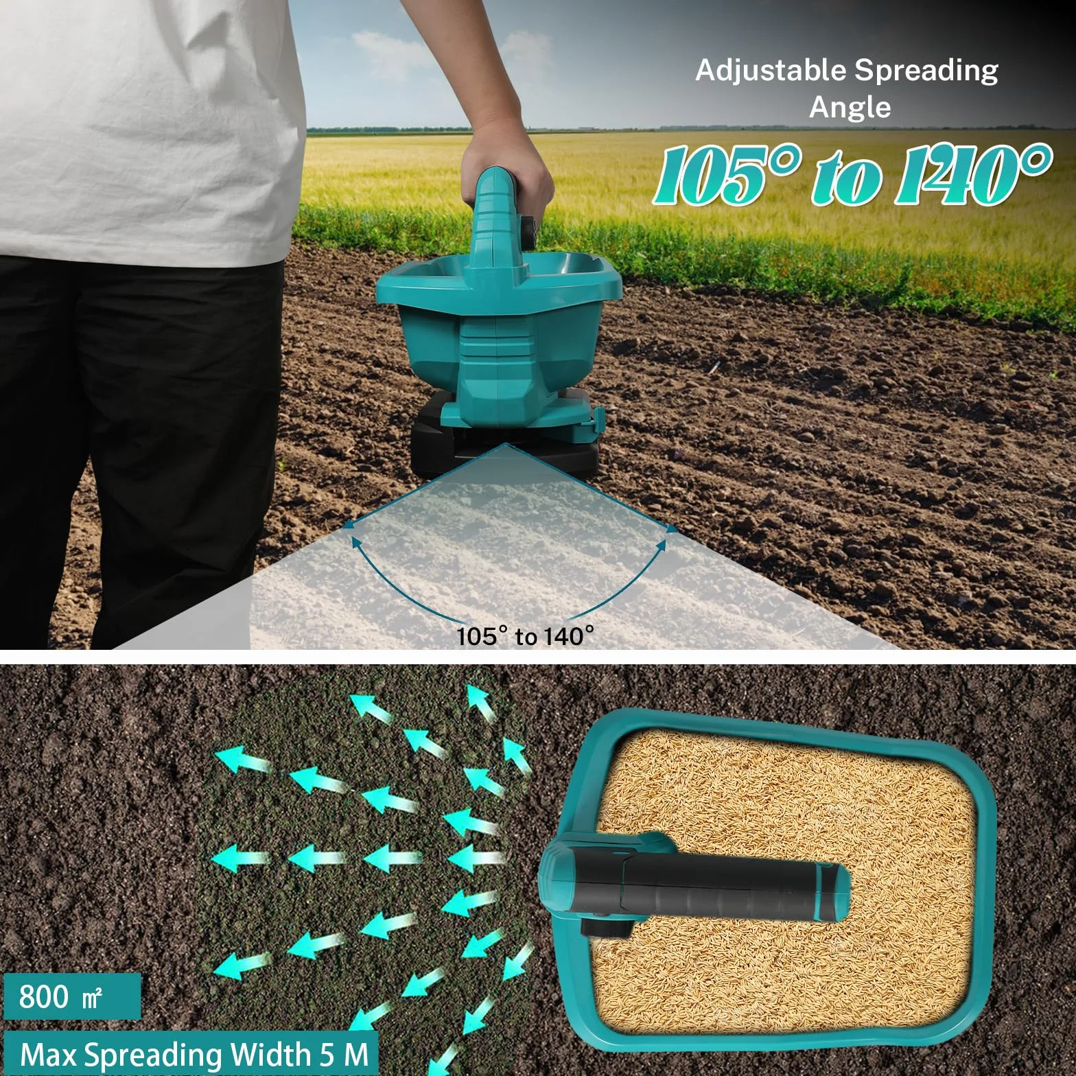 Épandeur d'engrais sans fil pour batterie Makita 18 V, épandeur universel sans fil 3,3 l avec réglage de la vitesse de rotation à 6 niveaux, réglage de la quantité d'épandage à 8 niveaux, angle de