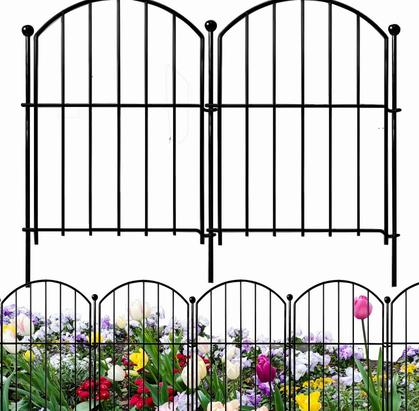 ANAMPION Cloture Jardin Exterieur 10Pcs, Clôture de Jardin en Métal, Clôtures Décoratives pour Cour, Parterre de Fleurs, Arbres (43cm H x 33cm B, Longueur Totale 3,3m) (Demi-cercle)