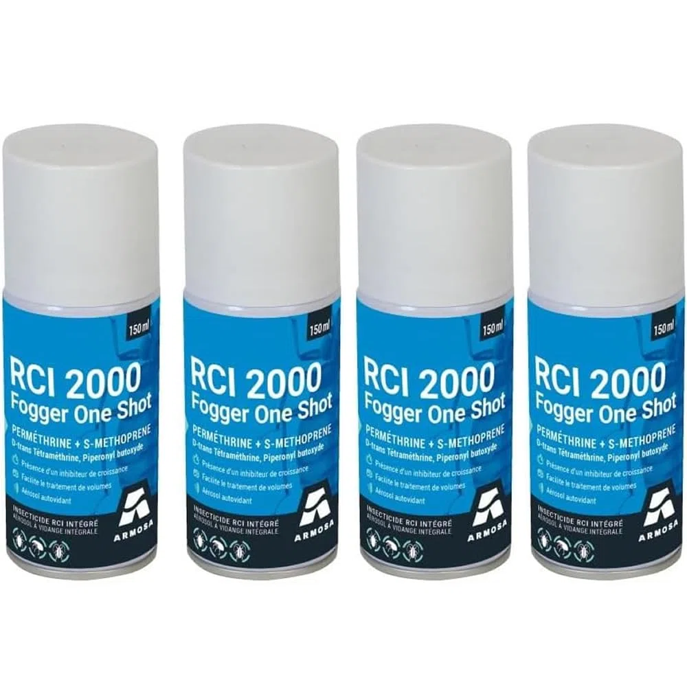 RCI 2000 - Lot de 4 Fogger, aérosol One Shot Anti puces, punaises de lit 150 ML - avec régulateur de Croissance