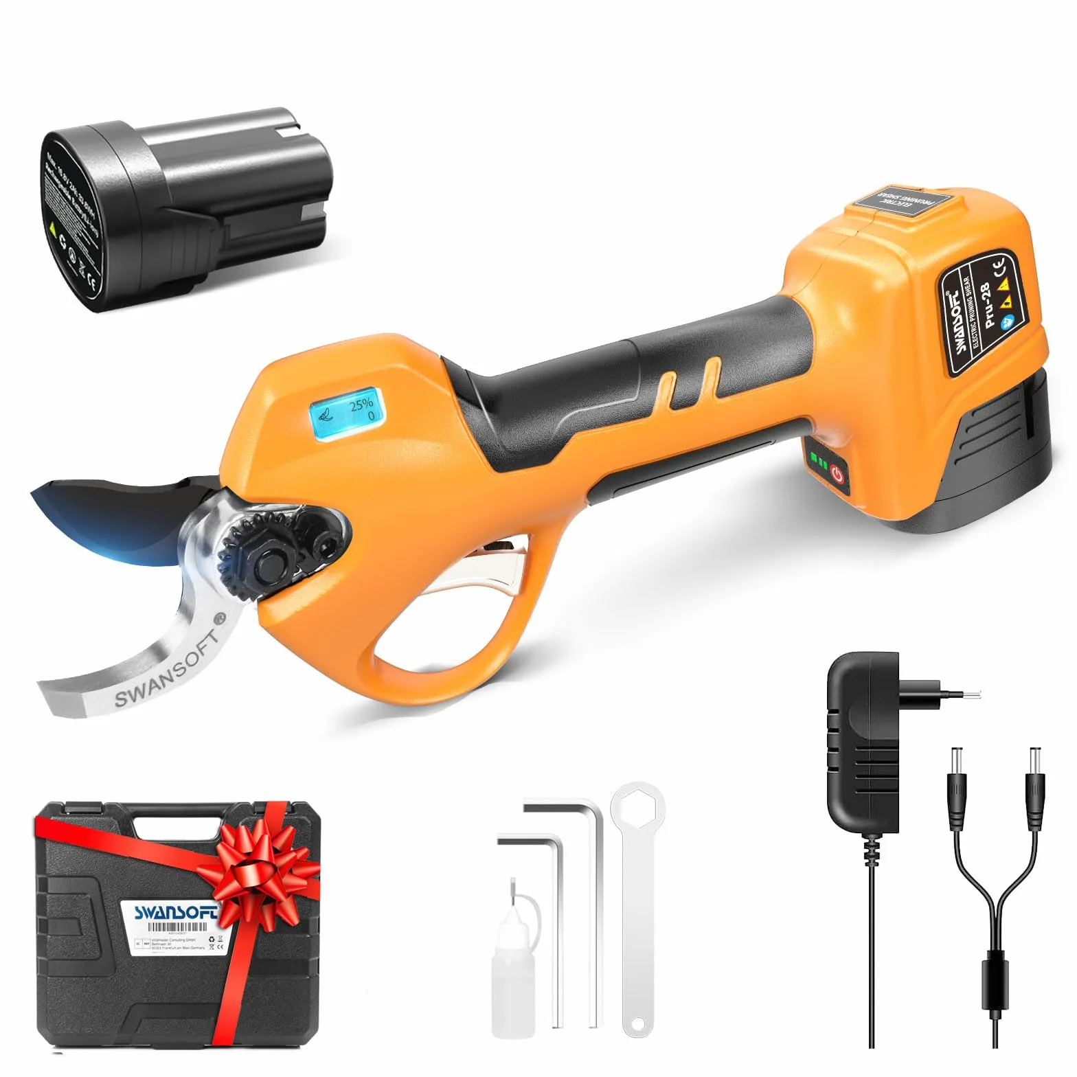 [Léger Et Sûr, Modèle D'Entrée De Gamme Professionnel] SWANSOFT PRU28 Secateur Electrique sans Fil,28mm 16,8V 850W Sécateur Électrique sans Fil pour Vigne, Olivier, Arbre Fruitier, Jardinage,Vergers