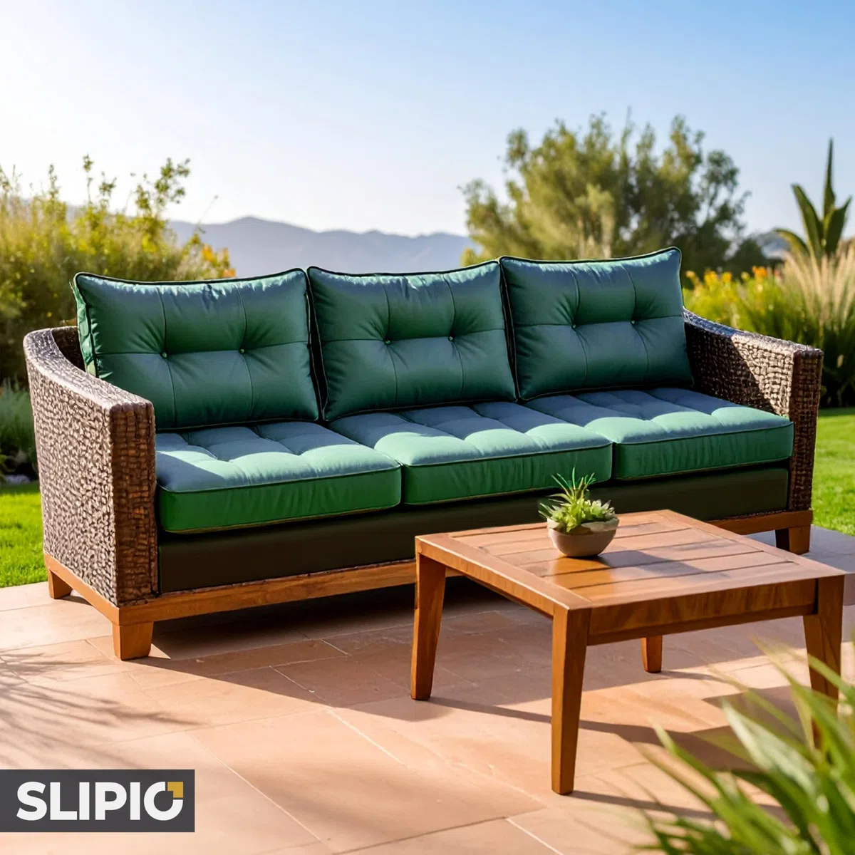Coussins d'extérieur pour meubles de jardin 70x70 cm et dossier 70x40 cm imperméables rembourrage haut Pro+