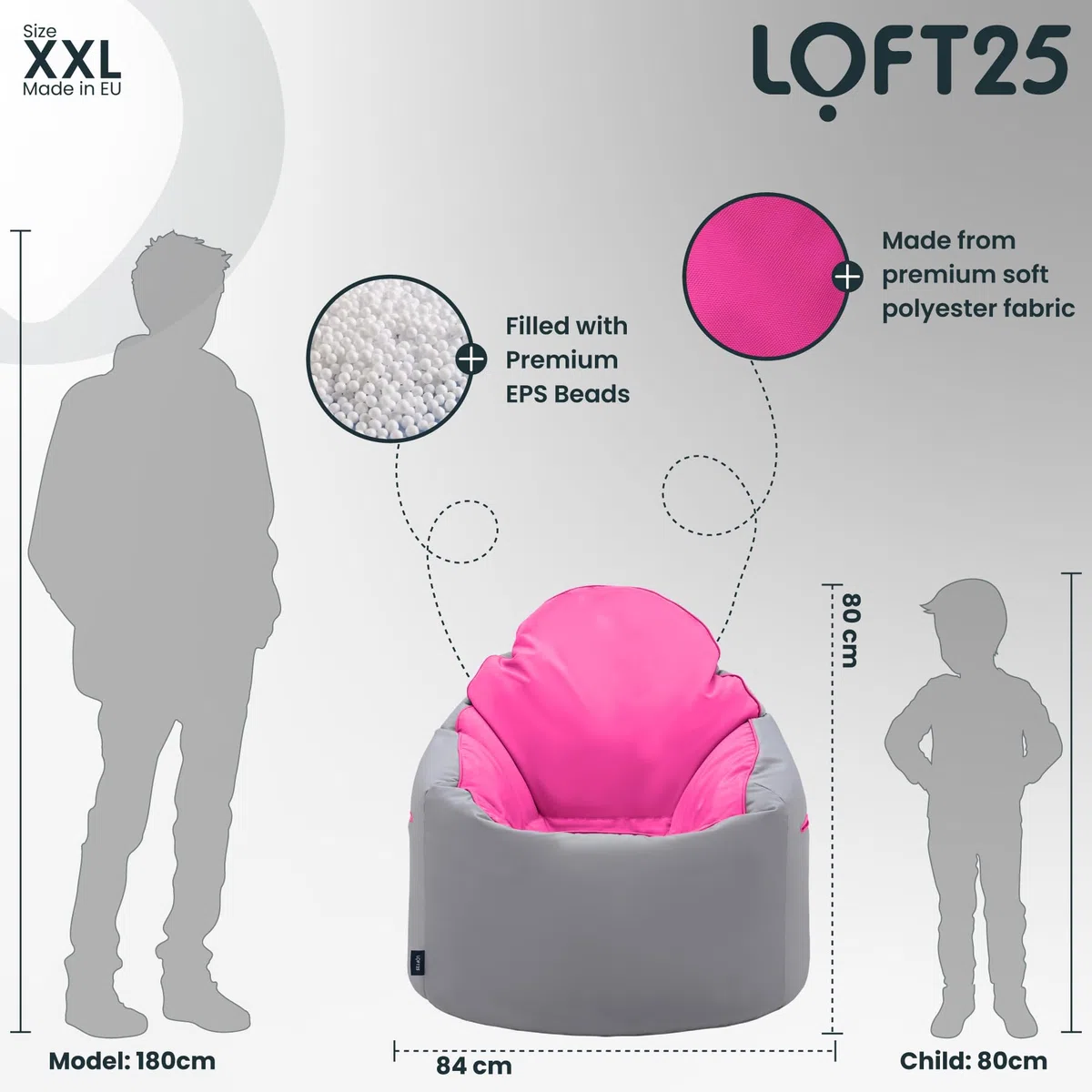 Loft 25 Pouf de jardin pour adulte | Jouet confortable intérieur/extérieur, salon | Dossier haut, résistant à l'eau, doux au toucher | Design ergonomique léger