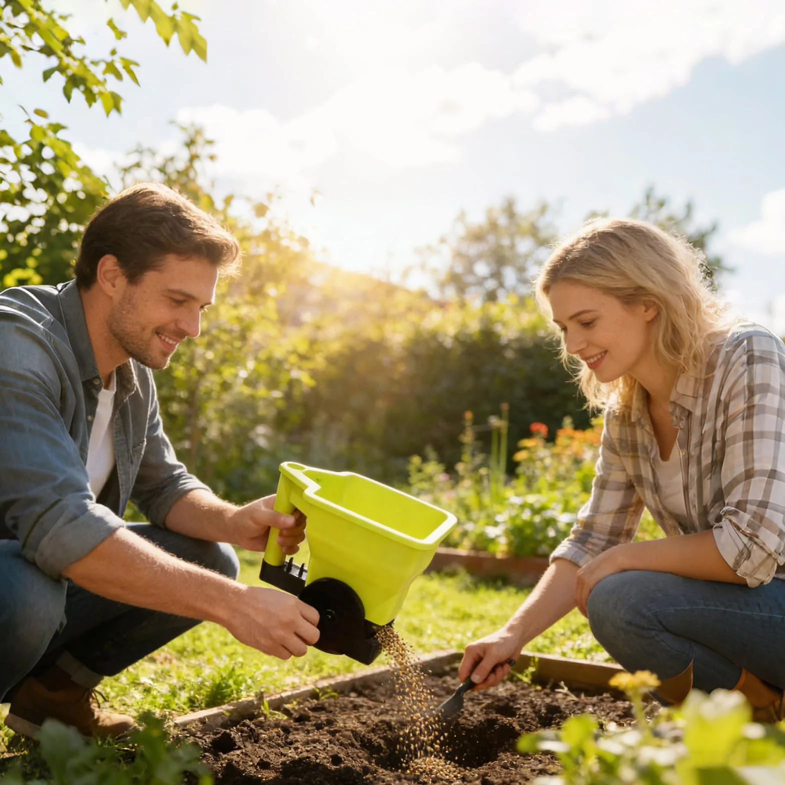Épandeur d'engrais de précision ergonomique portable pour pelouse et jardin