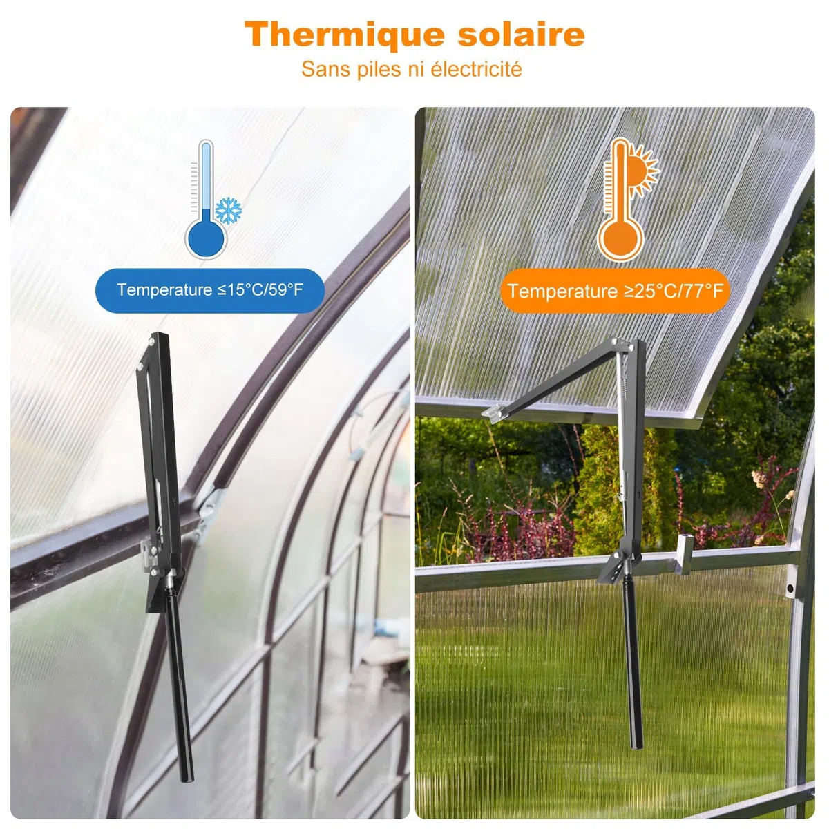 Ouvre Fenêtre pour Serre, Ouverture Automatique pour Serre et Abris de Jardin, Accessoires de Serre Automatique à Température, Ventilation Automatique, 7kg Force de Levage, Distance Max. 45 cm (2pcs)