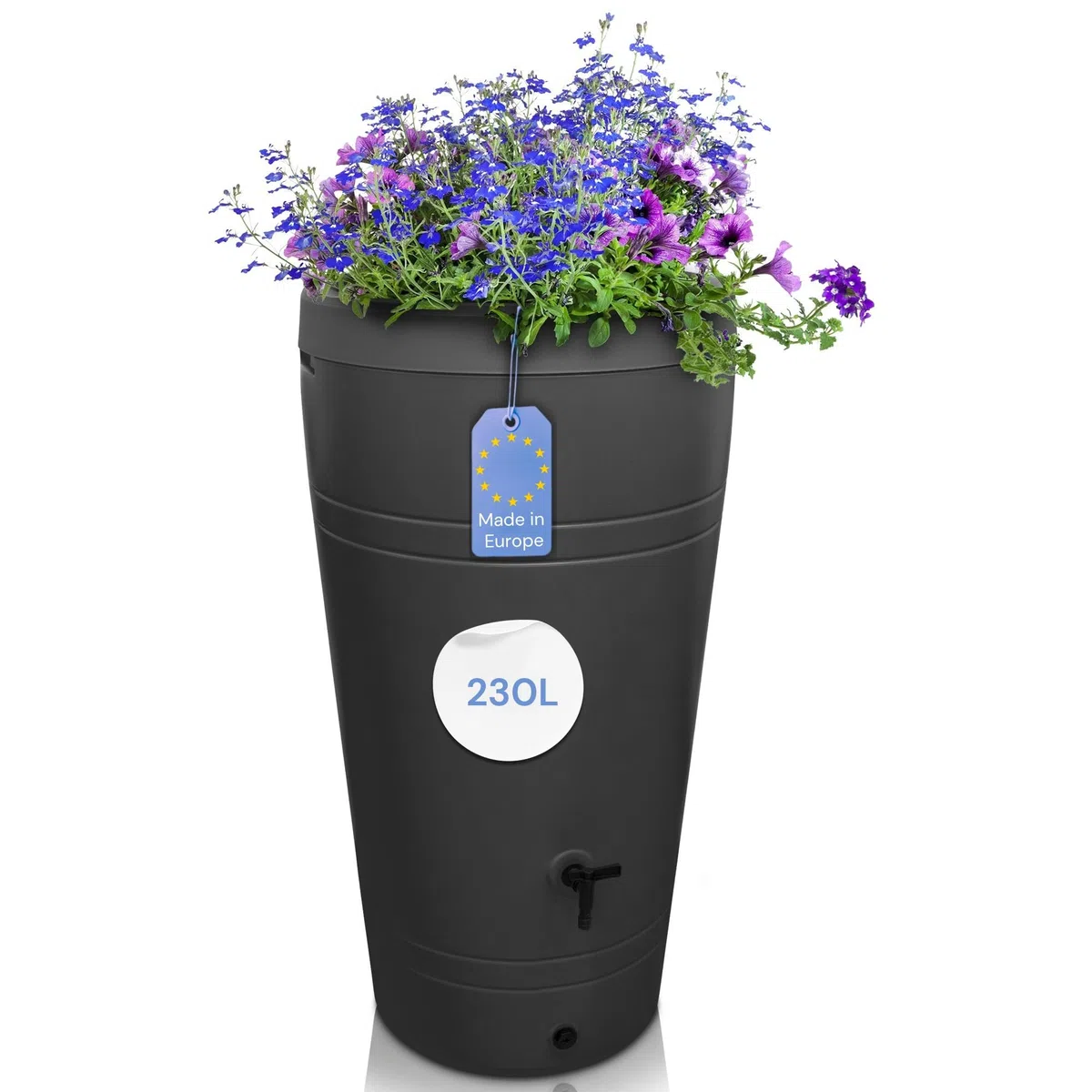 YourCasa Récipient pour Eau de Pluie 230 l - Design Decore - tonneau/réservoir d'eau de Pluie - avec Robinet - récupérateur Eau de Pluie - collecteur Eau de Pluie (Anthracite)
