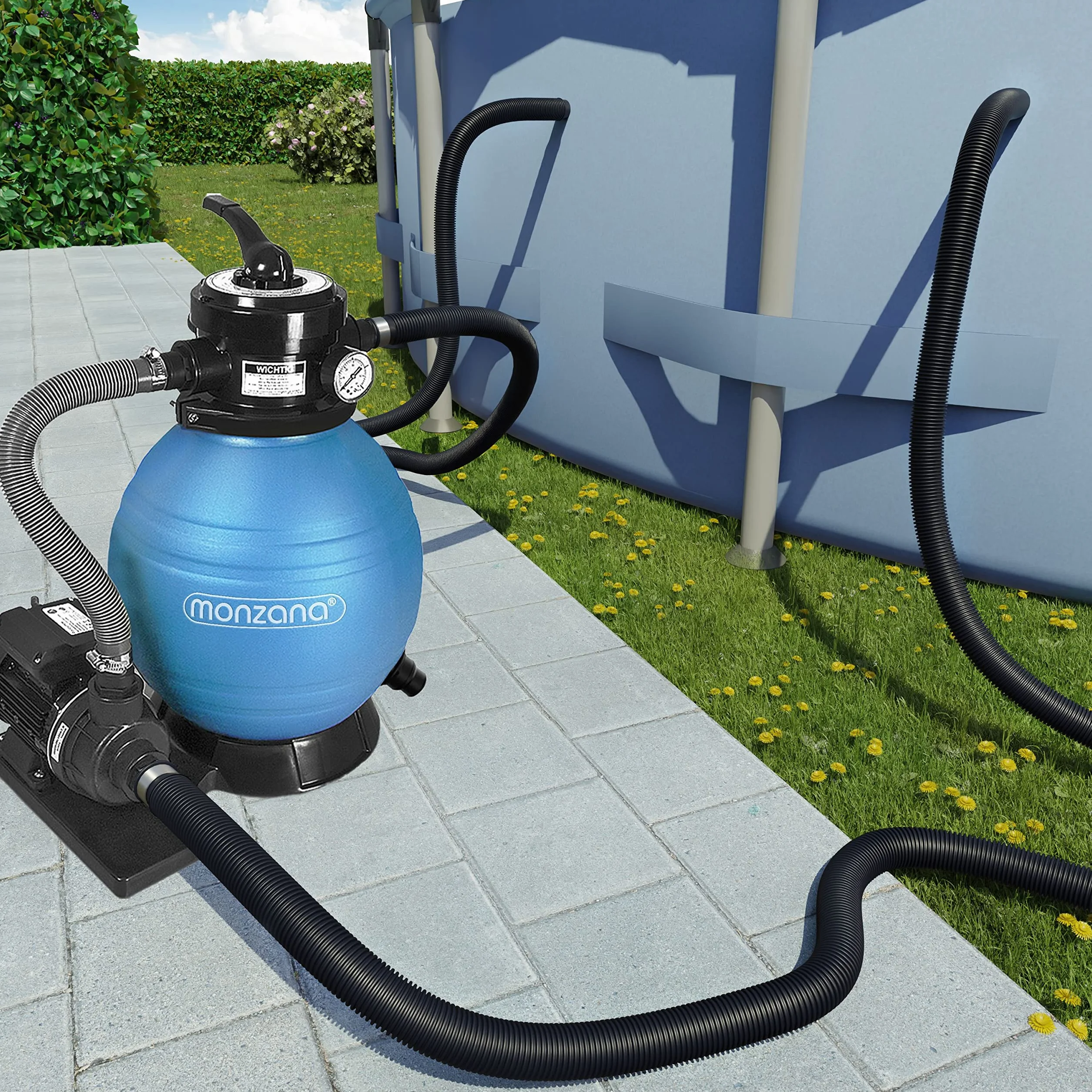 Monzana Tuyau Piscine 32 mm 6m Flexible Filtration Hors-Sol Pompe Filtre à Sable Noir
