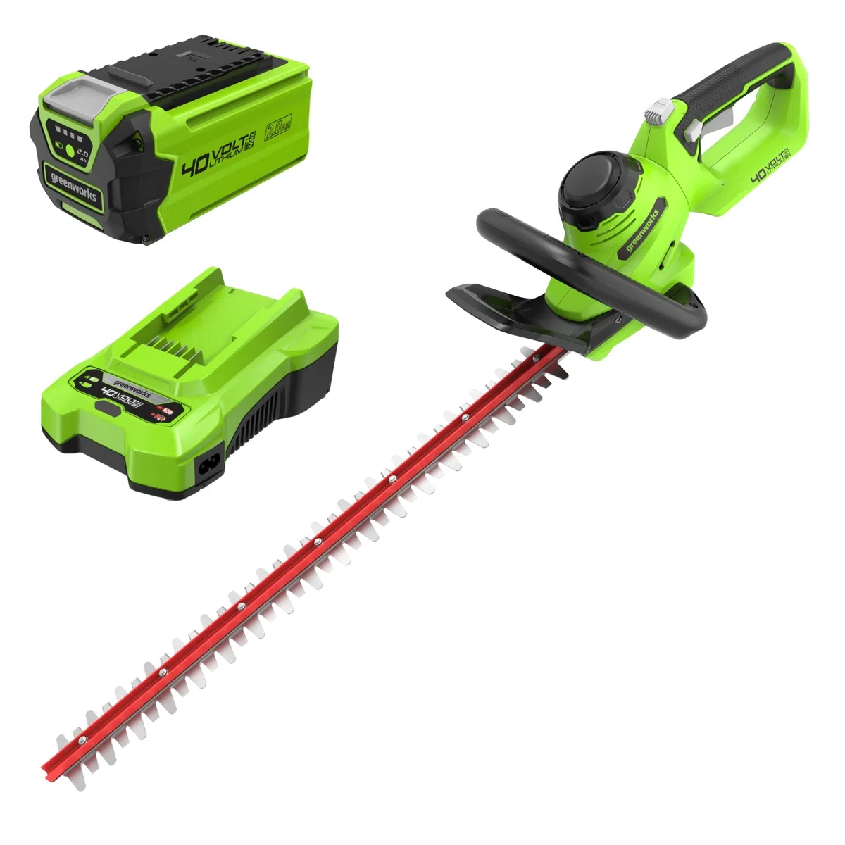 Greenworks G40HT61K2, Taille-Haie à Batterie, Lames Double Action 61 cm, Coupe jusqu'à 27 mm d'Épaisseur, 3000 tr/min, Batterie 40V 2Ah et Chargeur, Garantie 3 Ans