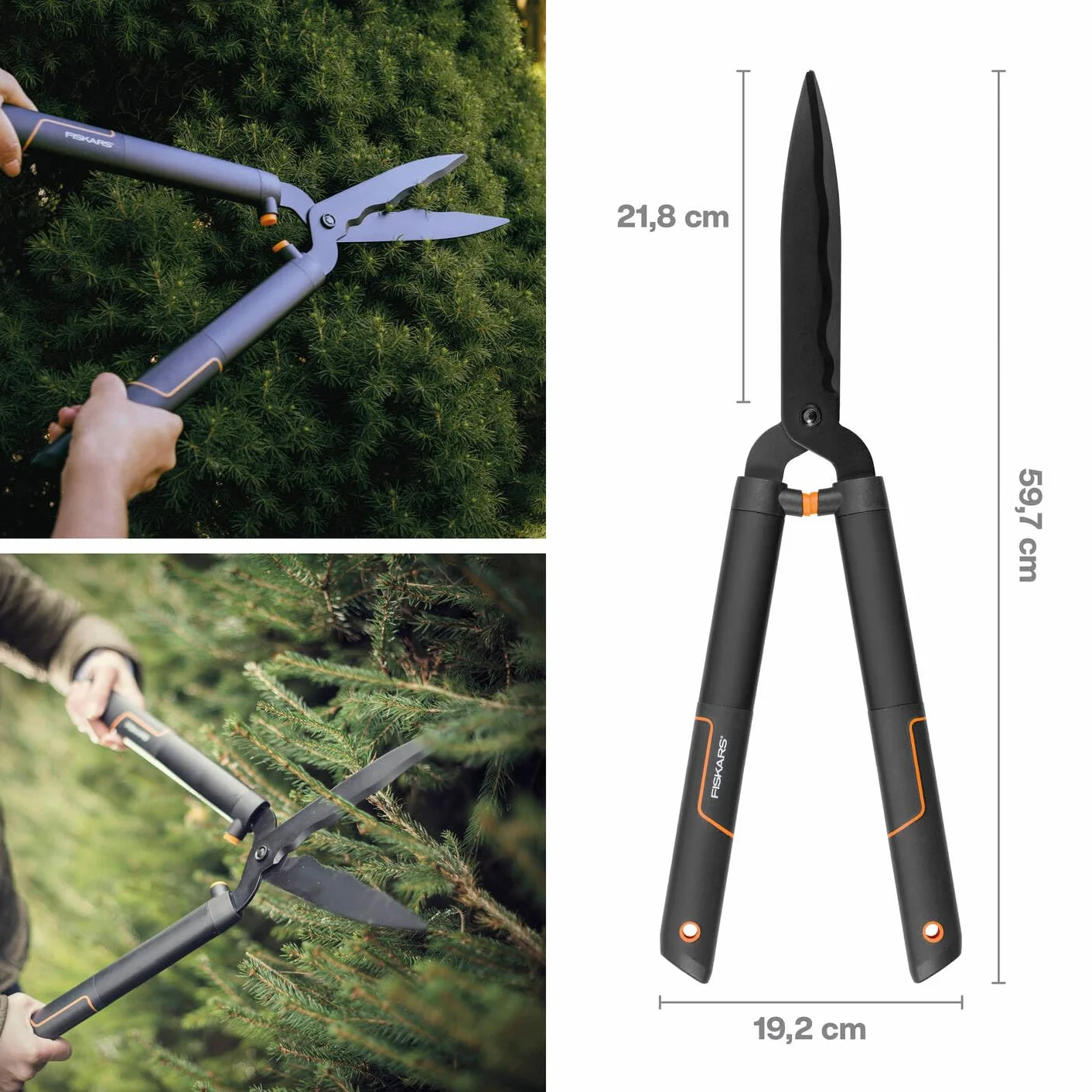 Fiskars Cisaille à haie SingleStep, Lame ondulée, Lames en Acier, Longueur: 58 cm, Noir mat, HS22, 1001433
