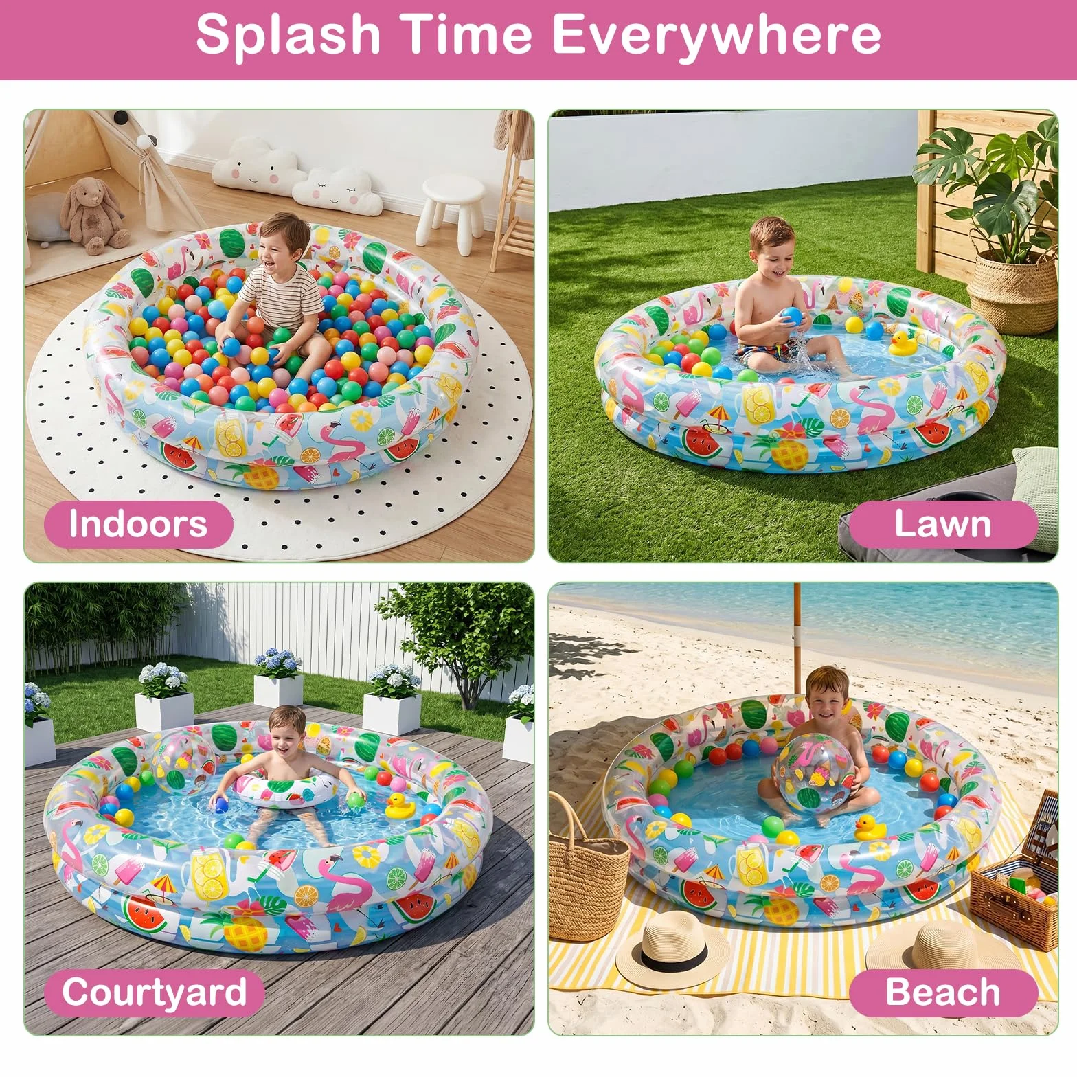 Piscine Gonflable Pataugeoire 122 x 25 cm Motif Hawaïen avec Pompe à Air