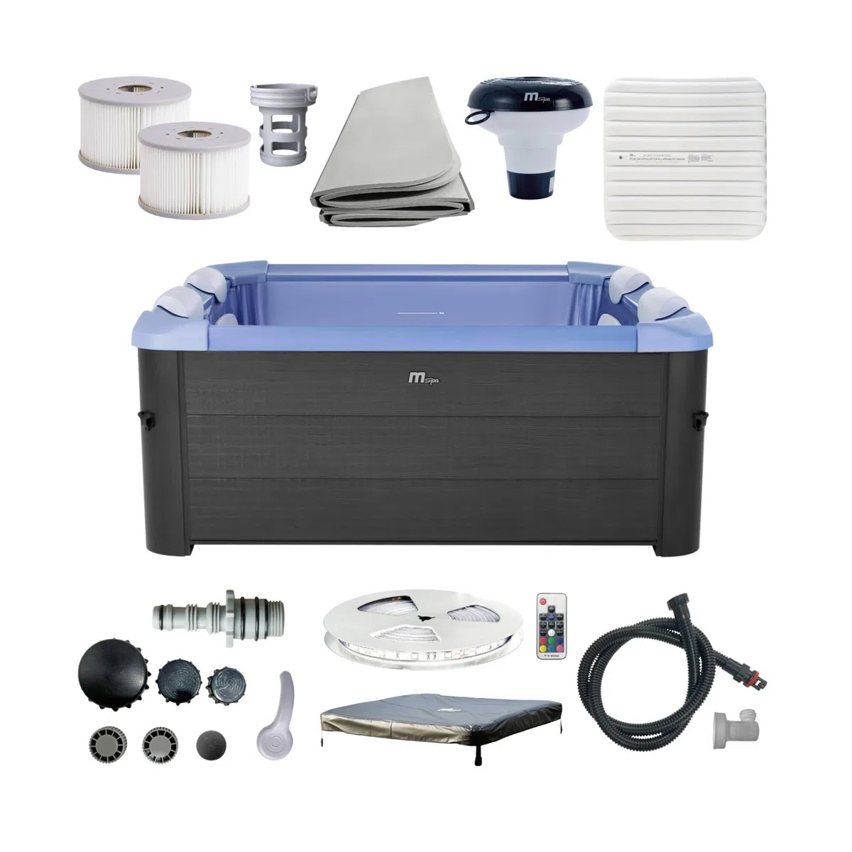 sweeek - Spa Rigide Oslo Sapphire 6 Personnes Gris. 4 Coussins. bâche Incluse + Housse Thermique. hydromassages système