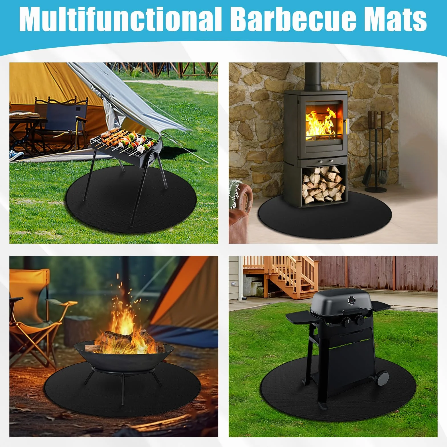Tapis Barbecue Sol Exterieur 120 cm Anti Feu Réutilisable Ignifuge pour Brasero Gaz Patio