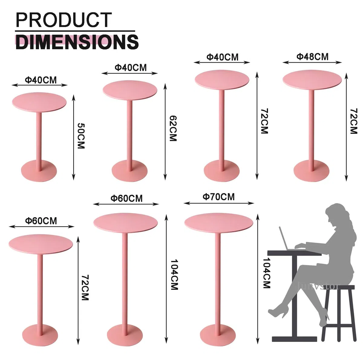 Table de bar rose, table de pub ronde, table de bistrot pour cocktail, table haute pour petits espaces, table basse pour boissons, bureau de cuisine, table haute pour intérieur et extérieur(60x60x72cm