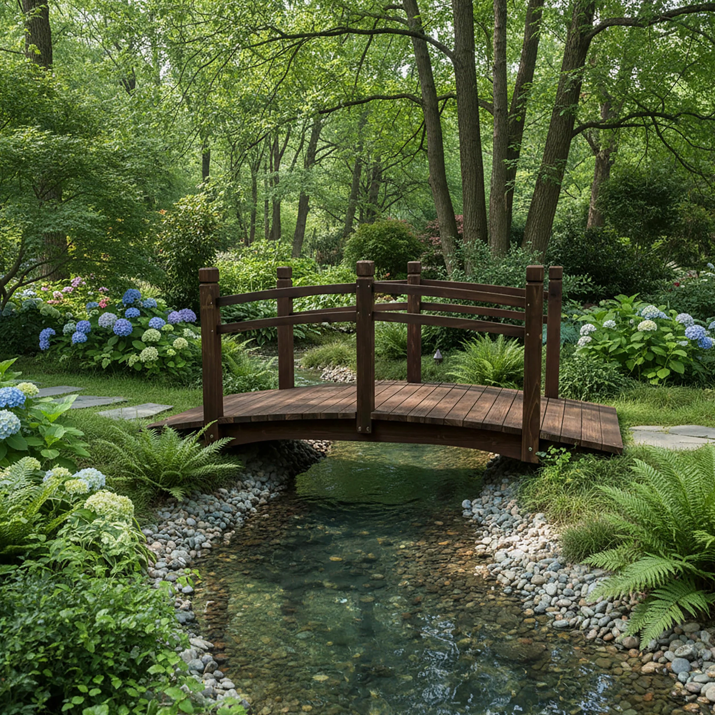 Relaxdays Pont de Jardin en Bois, Garde-Corps pour étang, Brun, 58 x 171,5 x 75 cm, 200 kg