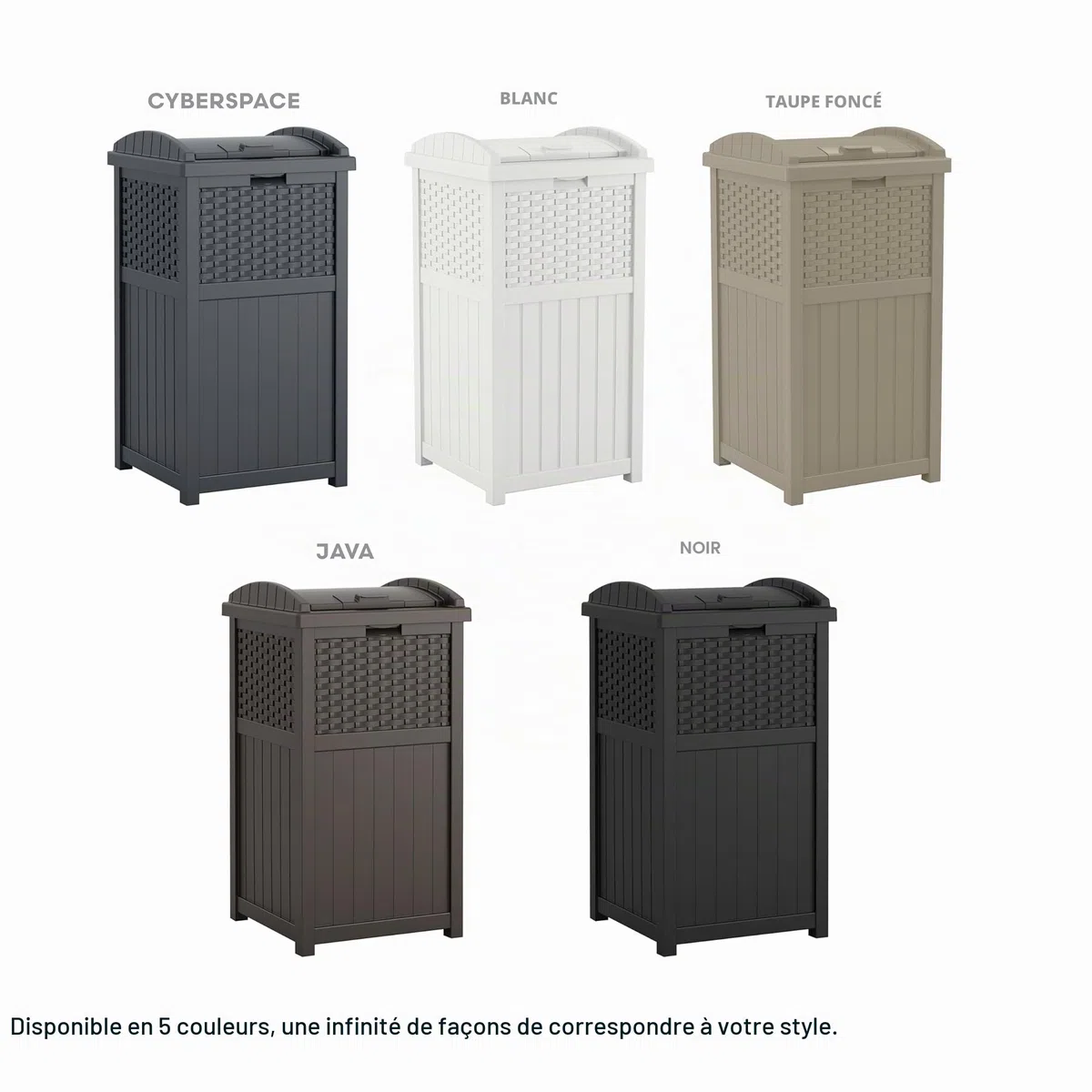 Suncast Poubelle cachée de style osier avec couvercle à verrouillage sécurisé et construction résistante aux intempéries pour terrasse, fabriquée aux États-Unis, 125 L, gris (Cyberspace Grey)
