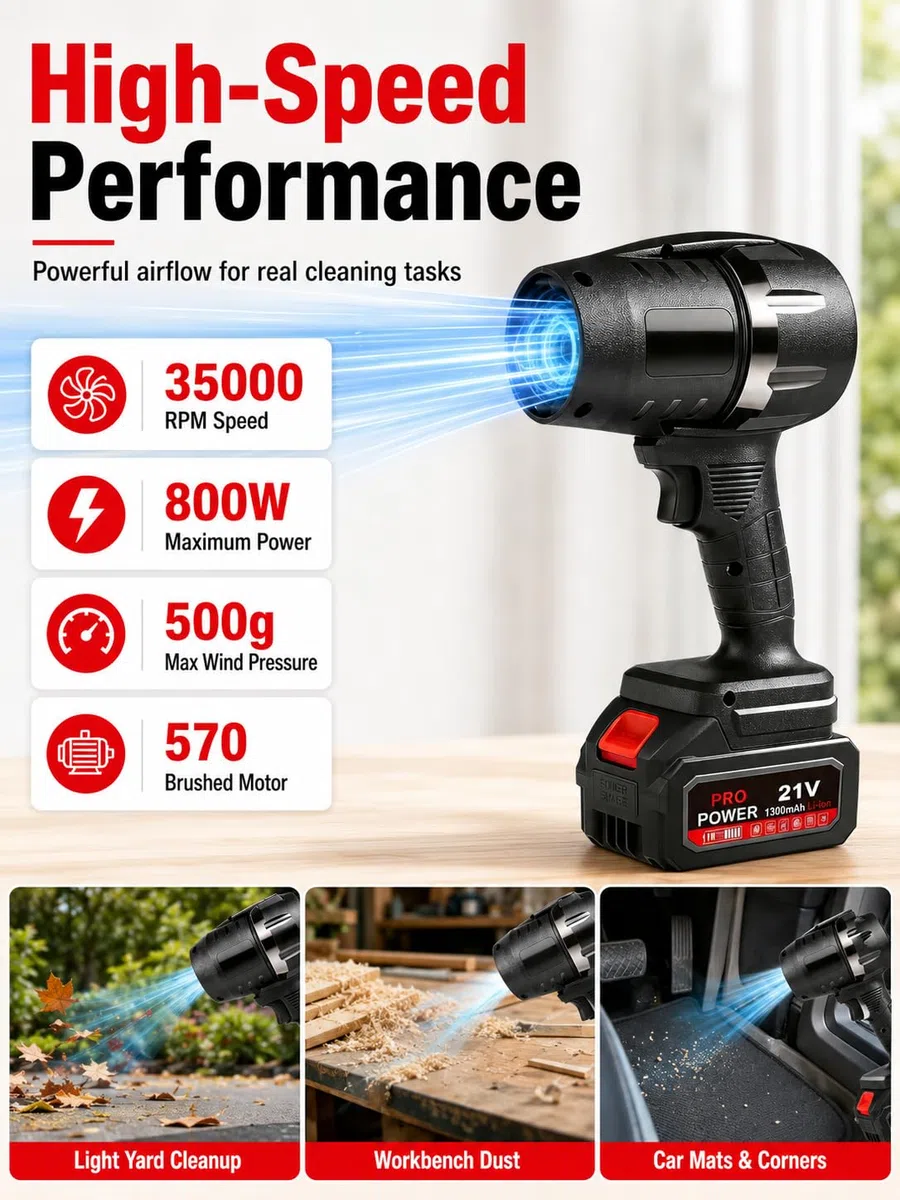 VOBOR Souffleur Feuille sans Fil avec Batterie, 35000 TR/Min Débit d'air Turbo, Léger et Portable, pour Souffleur à Feuilles et Poussières Jardin, Garage, Neige, Débris