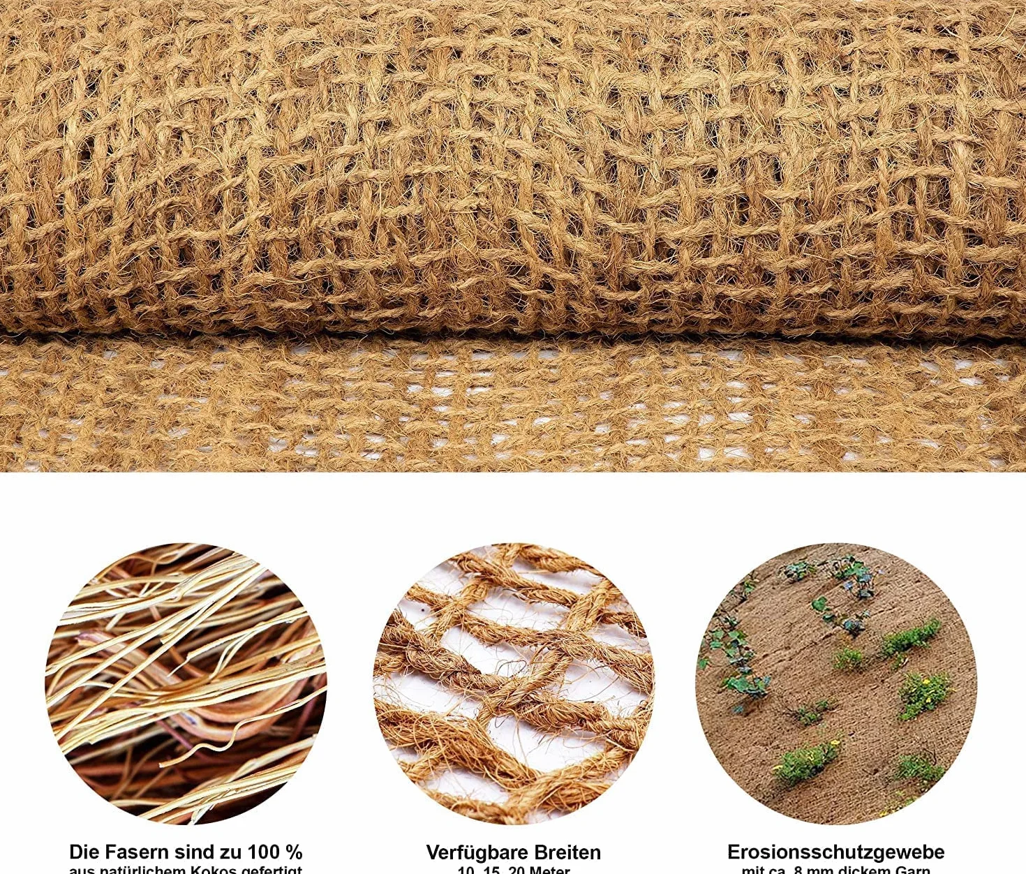 KARAT Tapis de rive Nature Protection contre l'érosion 20 m Fibres naturelles de coco Résistant aux intempéries