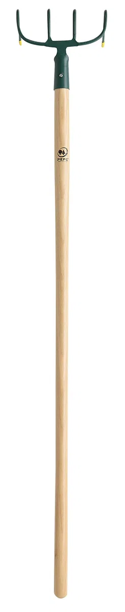 Leborgne, Croc à Fumier, 4 dents, Largeur: 21 cm, Manche: 130 cm, Acier Forgé et Trempé, Manche Bois Certifié PEFC 100%, Croc à fumier pour griffer, aérer, niveler, briser les mottes de terre