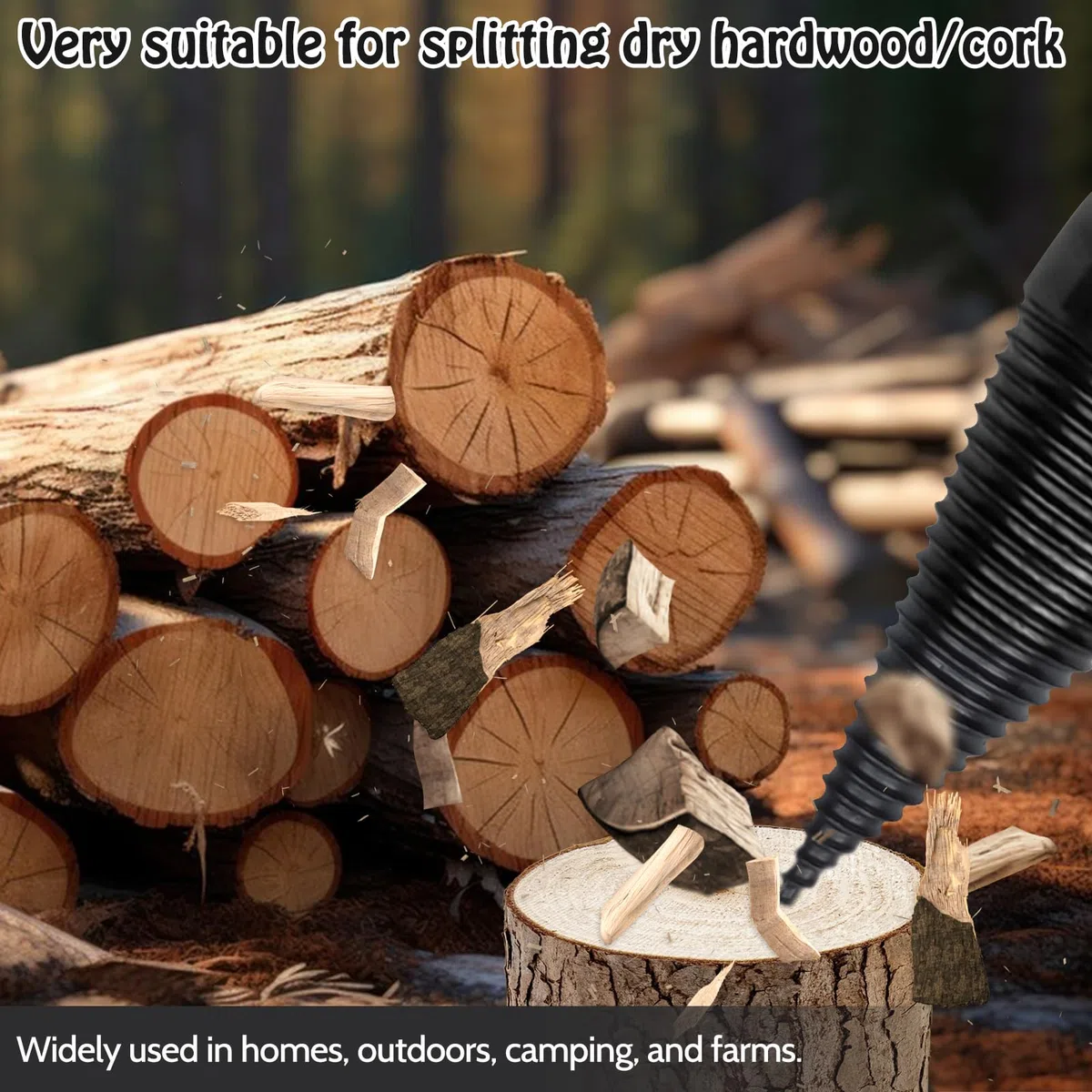 Foret Fendeur de Bois 42 mm + 32 mm, Tige Conique, 4 Poignées de Forage