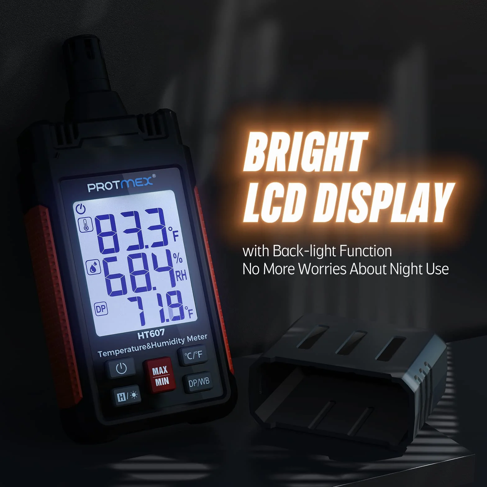 Protmex HT607 Mini thermomètre hygromètre numérique haute précision avec hygromètre ambiant, humidité relative, point de rosée, thermomètre à ampoule humide, tenue min/maximale, rétroéclairage LCD
