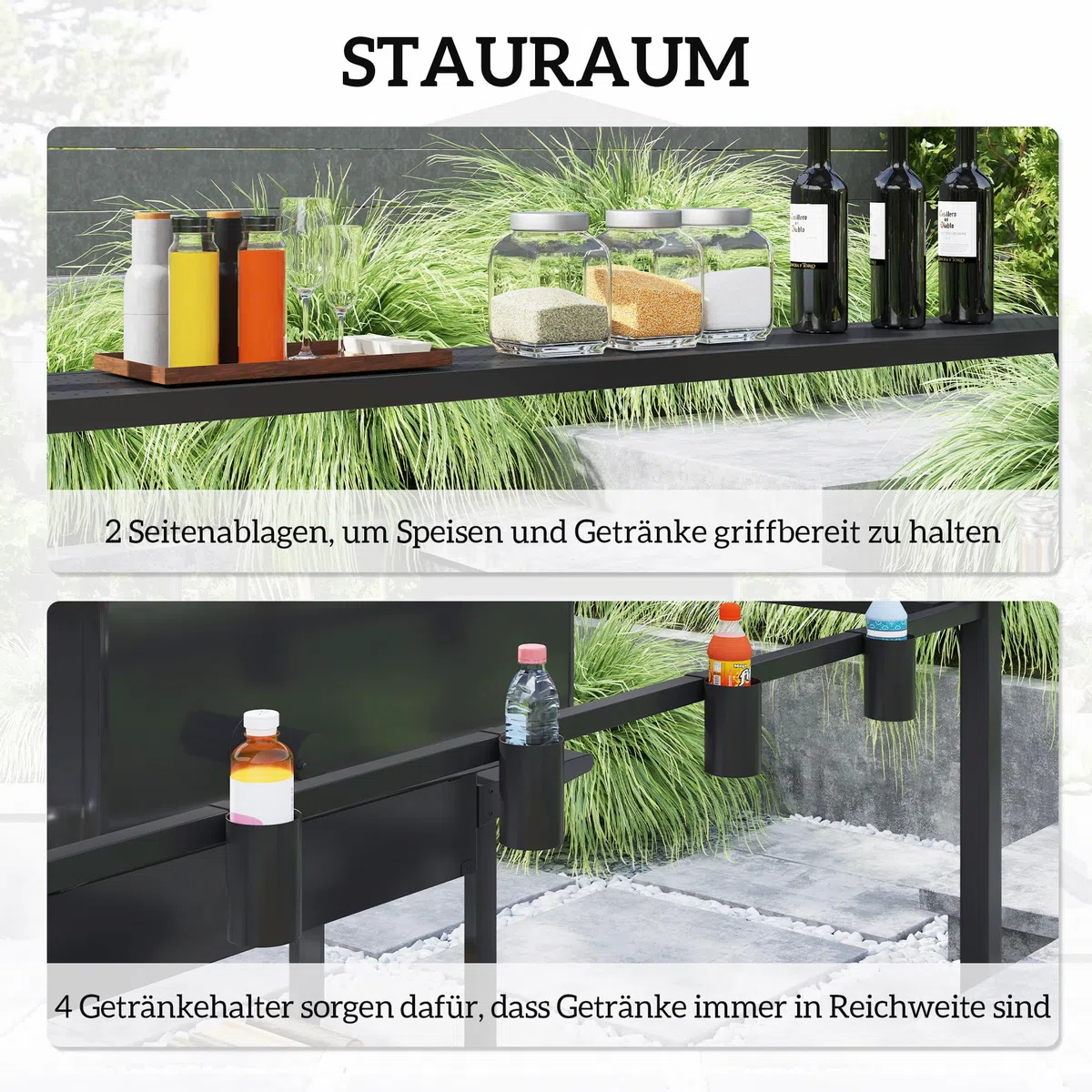 Outsunny Pavillon de barbecue 250 x 160 x 250 cm étanche Pavillon de jardin avec toit double couche, étagères latérales, tonnelles avec protection UV, pavillon BBQ, tente de jardin tente de barbecue