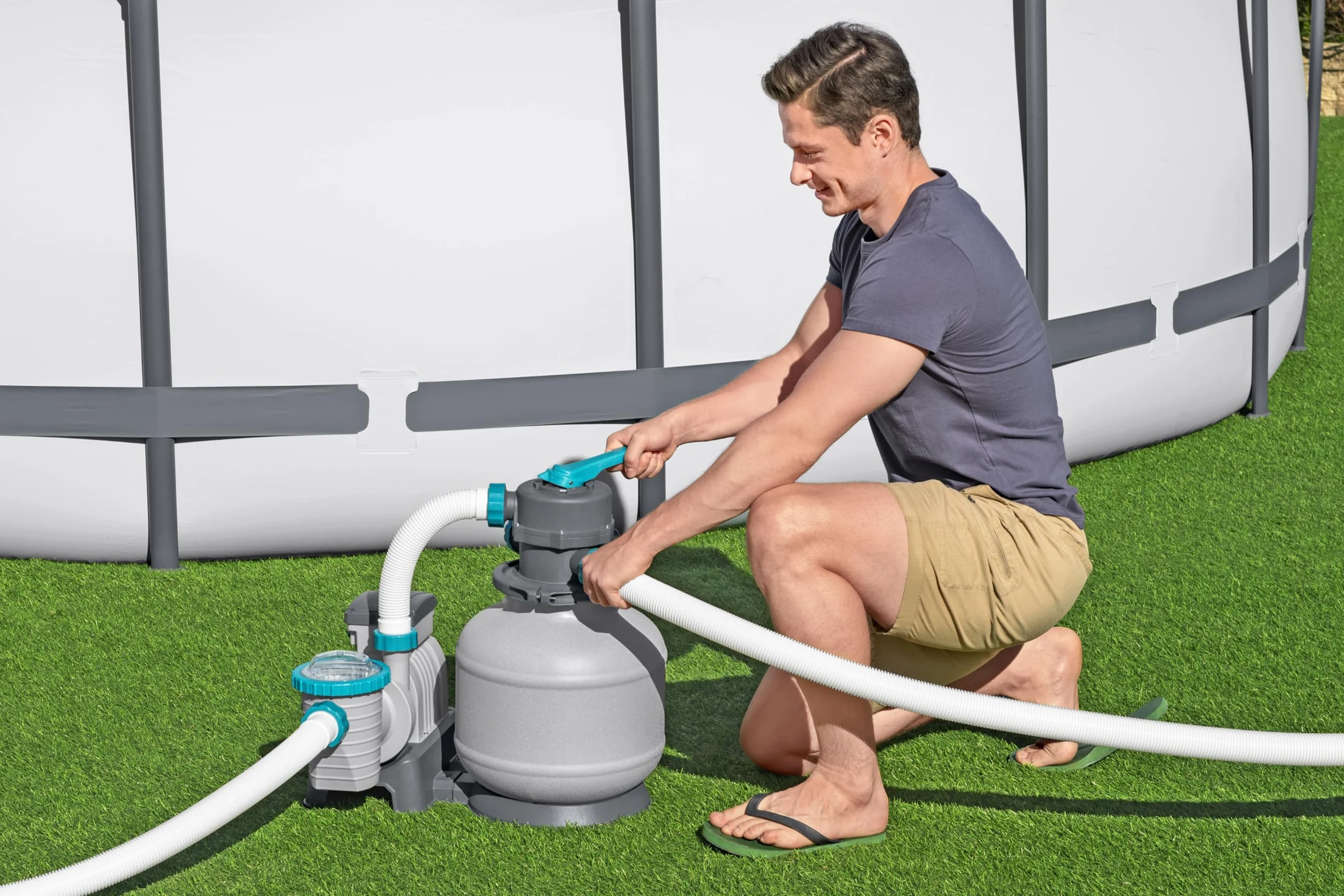 Bestway Pompe de Filtration à Sable pour Piscine Hors Sol 8 327 L - 55,5 cm x 44 cm x 60 cm - Gris/Vert