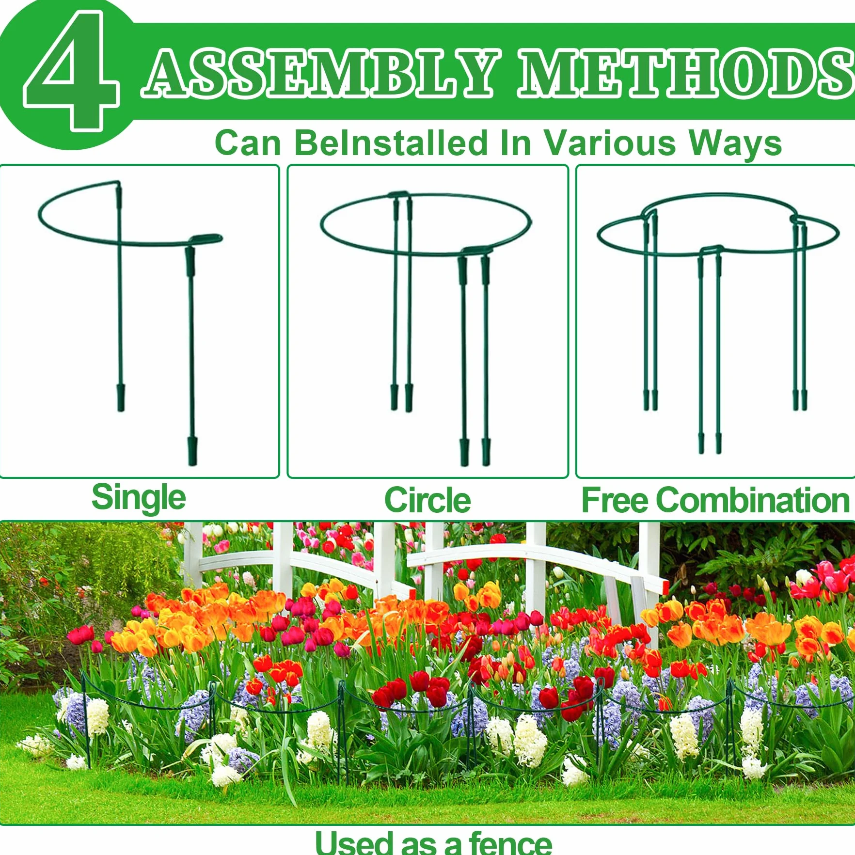 YeahBoom 10 Pièces 25x80cm Tuteurs pour Plantes,Piquets Verts Demi-Ronds Support,Soutien pour Plantes de Jardin,Support de Plantes de Jardin Demi-Rond,pour Hortensias, Pivoines, Plantes Vivace, Légume